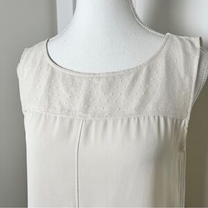 Ann Taylor Loft Cream Lace Yoke Blouse XS  Sleeveless Boho Cottagecore Chic